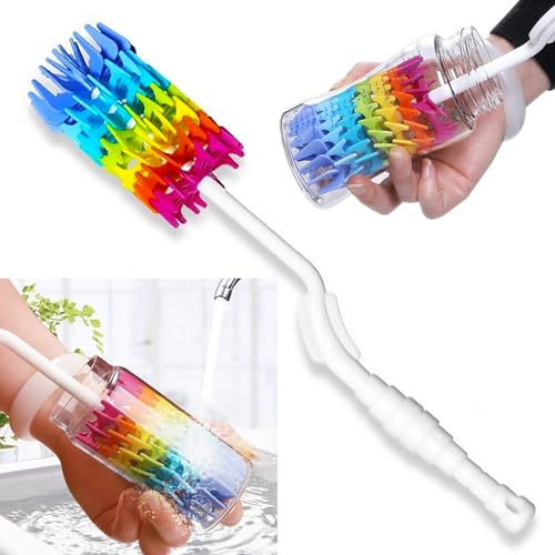 Image of Rayhee Bottle Brush Cleaner-Baby Milk Bottle Cleaner Soft Silicone Bottle Brusher / 360 Degree Rotating Long Handle Brush for Washing Glassware, Cup, Decanter, Narrow Neck Brewing Bottle