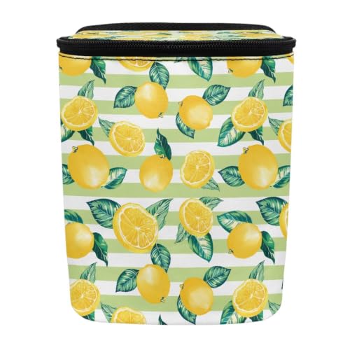 Image of Lemon Stripe Print Trash Bag for Car with Lid Multipurpose Trash Bin Waterproof Garbage Can Decoration Universal Car Interior Accessories