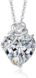 925 Sterling Silver Women Rose Heart Birthstone Necklace,Birthday Gift For Girls,45cm
