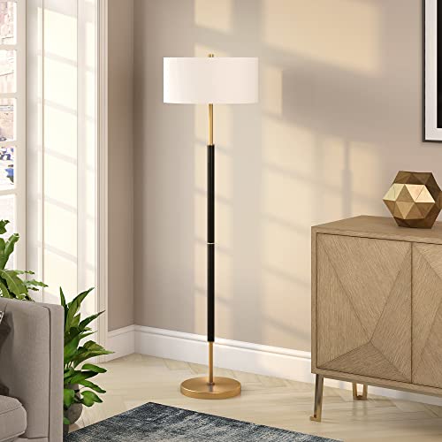 Henn&Hart FL0159 2-Light Floor Lamp With Fabric Shade In Matte Black/Brass/White thumb #4