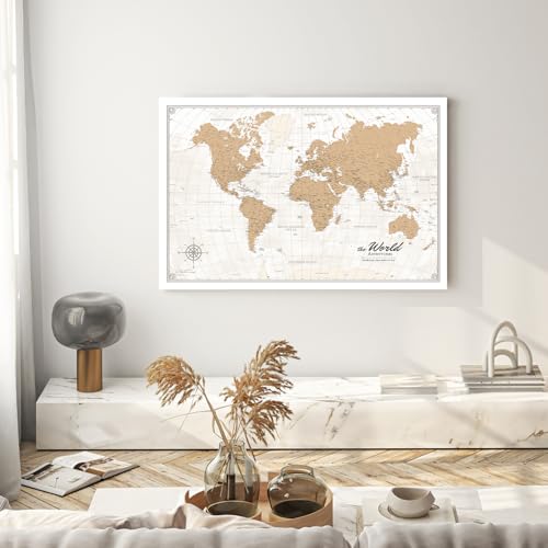 Image of IPIC - Vintage World Map Pin Board Canvas Wall Art, Travel Map with Pins Included, Ready to Hang for Home or Office, 36x24 Inch