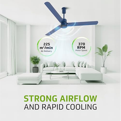 Image of V Guard Zenair Pro BLDC Ceiling Fan 1200 mm | BEE 5-Star Energy Saving | High-Speed BLDC Motor (370 RPM) | Remote Control with 6 Speeds | UI LED speed indicator | 2-Year Warranty | Sapphire Blue