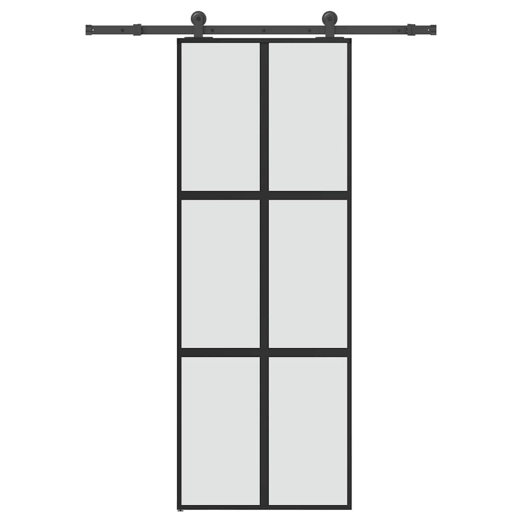 Drzwi przesuwne 76 x 205 cm z okuciem ze szkła hartowanego i aluminium, matowe szkło z ochroną przed wzrokiem, stal malowana proszkowo, ciche przesuwanie, nowoczesna rama, idealne do nowych