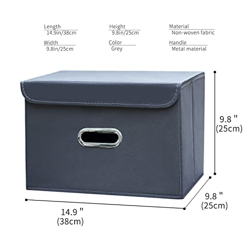Sevendome Linen Fabric Foldable Collapsible Storage Cube Bin Organizer Basket With Lid, Leather Handles, Removable Divider For Home, Closet (Grey, 3Pcs) #TOP2