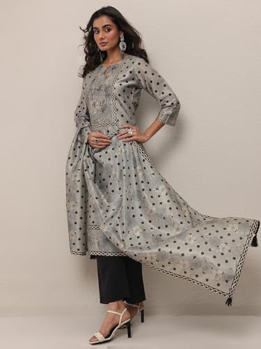 Image of Printed Silk Blend Straight Kurta With Trouser and Dupatta | daily wear suit