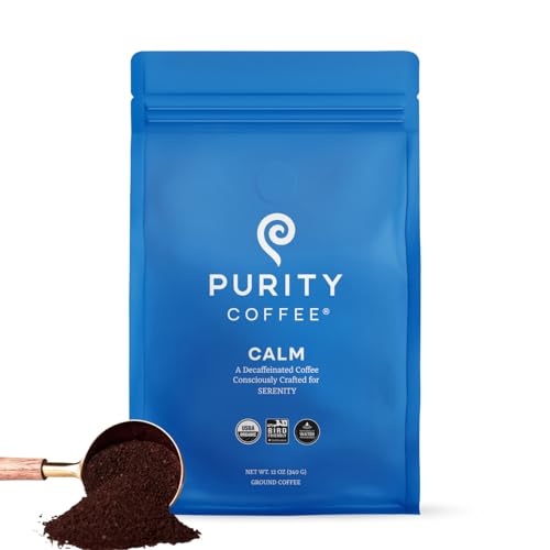 Purity Coffee CALM Decaf Ground Coffee - Natural Water Decaffeinated Coffee - USDA Organic and Third-Party Tested for Antioxidants, Mold, Mycotoxins and Pesticides - 12oz