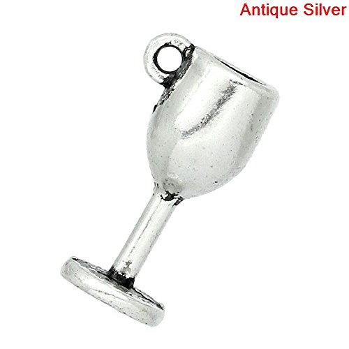 PEPPERLONELY 50pc Antiqued Silver Alloy Wine Goblet Glass Cup Charms Pendants 16x8mm