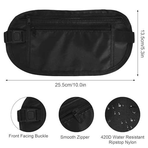 Reise-Geldgürtel, Bauchtasche Hüfttasche mit RFID Blocker für Damen und Herren, Fanny Pack, Versteckte Brieftasche, Reisepass-Geldgürteltasche für Geld, Karten, Pass, IDs Schwarz