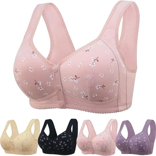 Daisy Bras for Older Women, Daisy Bra for Older Women Front Closure Breathable Comfort Wireless Bras (DD,Pink,38)