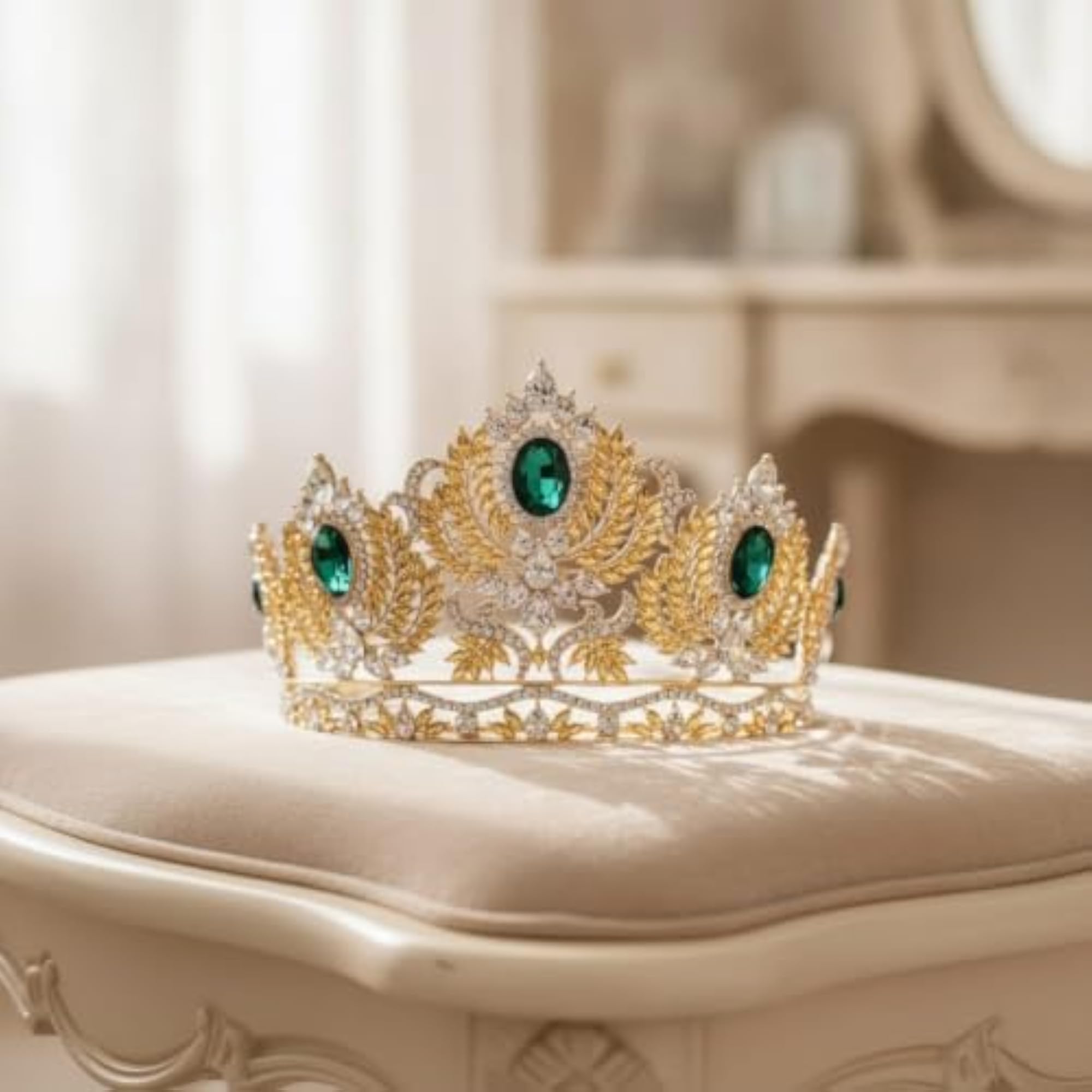 Gold-Tone Crystal Jeweled Bridal Tiara Crown, Adjustable