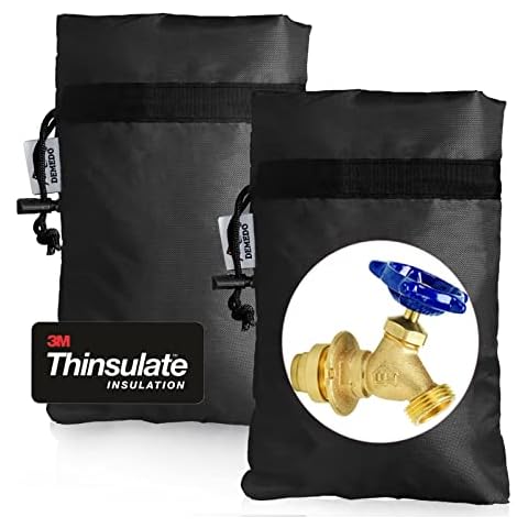Enlarge Outdoor Faucet Cover for Winter Freeze Protection, 3M Thinsulate, 10"H x 6.3"W Hose Bib Covers for Wall Taps Outside, Waterproof & Frost Free Insulated Spigot Cover, 2 Pcs Faucet Socks - Black Cover