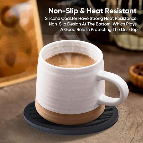 Silicone Drink Coasters Set of 6 with Holder - Non-Slip Rubber Coasters for Hot or Cold Drinks