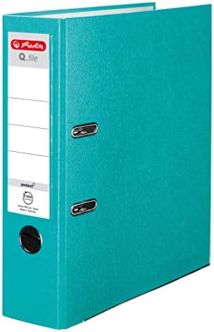 Herlitz® Q.File Segregator na dokumenty A4 | Grzbiet 8cm | Wymienna dwustronna etykieta | Mechanizm dzwigniowy 2 ringowy z listwą dociskową | Wytrzymały Powlekany Folią PP Okucia | Turkusowy