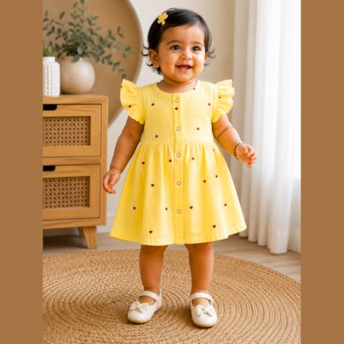 Image of Lilimi Toddler Baby Girl Cotton Muslin Dress, Breathable Flutter Sleeve Button-Front Cute Frocks