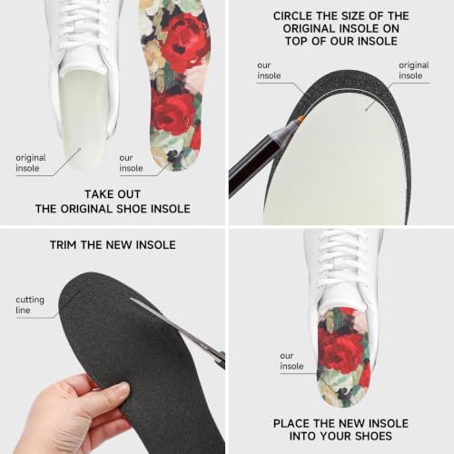 Image of 6 Pair Women No Show Socks Anti-Odor Sockless Shoe Insert Size 9-13 | Thin Shoe Insoles,Breathable,Comfort Barefoot Shoe Liner,Machine Washable,Moisture Control,Cute,Everyday Insole,Floral Print