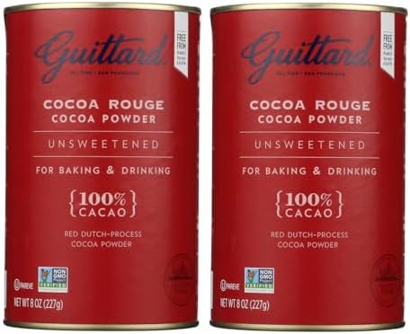 E Guittard Cocoa Powder, Unsweetened Rouge Red Dutch Process Cocoa, 8oz Can - Pack of 2