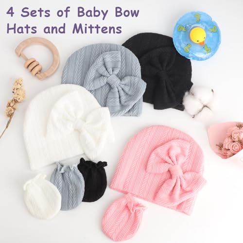 Image of BQUBO Newborn Baby Hats Bear Ears and Mittens Sets Preemie Caps Baby Boy Girl Infant Hospital Beanie for 0-3 Months