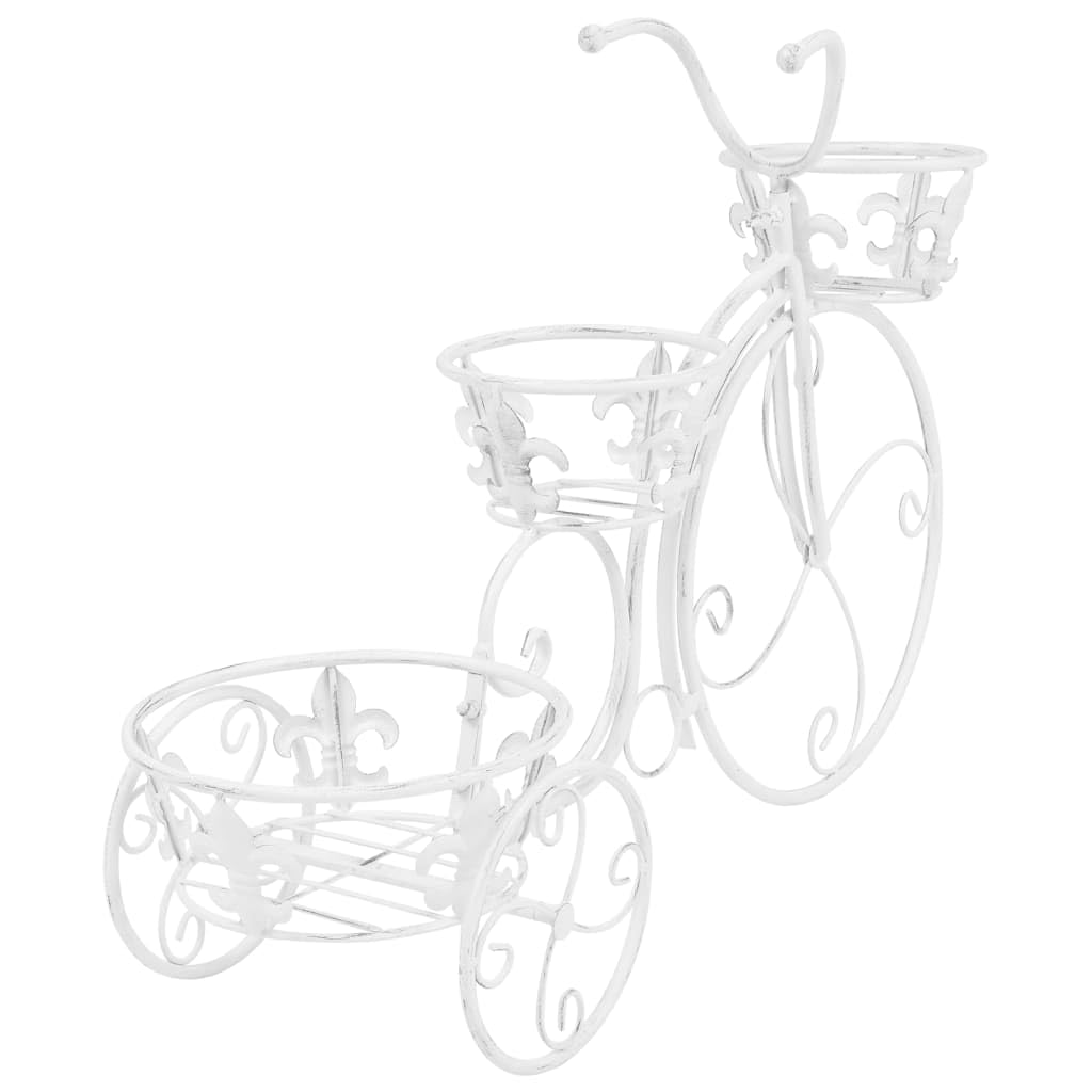 Blumentreppe Fahrradform Vintage-Stil Metall Pflanzenständer mit 3 Halterungen Antik-Weiß 77x26x50 cm für Balkon Terrasse Wohnzimmer Garten dekoratives Blumenregal