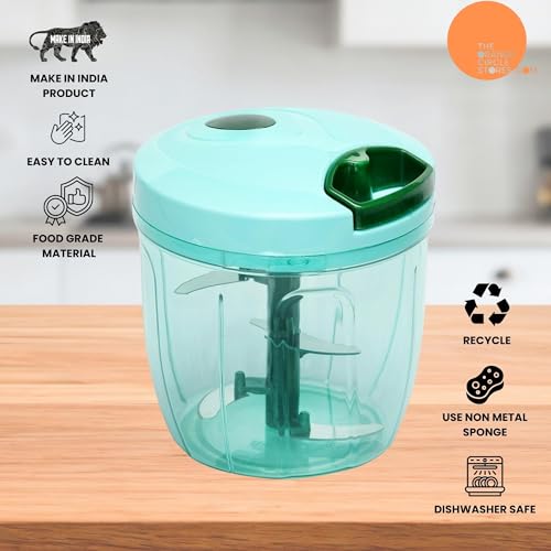 Image of Manual Vegetable Chopper 1000ml | 5 Stainless Steel Blades Veg Chopper for Kitchen | Multipurpose Onion Cutter, Food & Fruit Chopper for Garlic, Ginger & Nuts