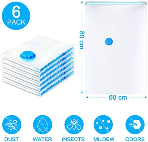 Uhogo Vacuum Storage Bags, 6 Pack Large Vacuum Bags 80x60cm, Double Zip Seal Reusable for Clothes, Duvets, Bedding, Pillows, Blankets, Suitcase, Travel