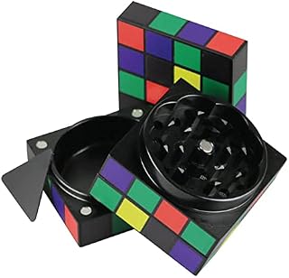 Metal Herb Grinder, 4 Piece (60mm x 60mm) Cube Grinders, Zinc Alloy and Plastic 4 Piece Tobacco Grinder, Sharp Shark Teeth and Scraper Tool (WW-G1029)
