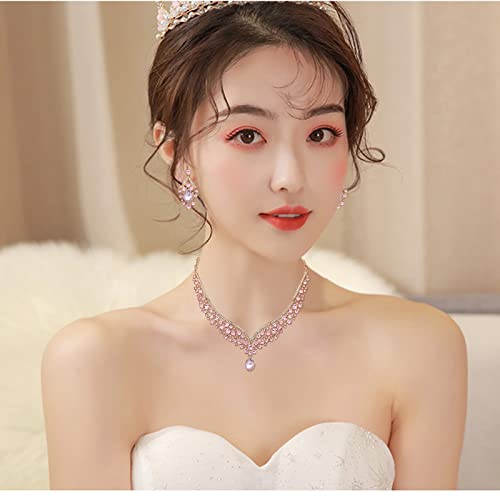 Women's Statement Necklace Earrings Link Bracelet Set for Bride Austrian Crystal Wedding Bridal Costume Jewelry Sets2