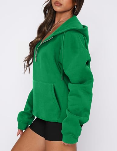 onlypuff Women Half Zipper Pullover Sweatshirt Long Sleeve Hoodies Kangaroo Pocket Fleece Basic Sweater