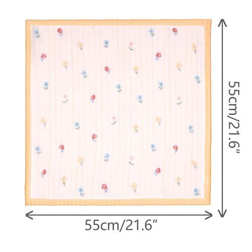 Women's Floral Printed Cotton Blended Scarves, 21.7" Small Square Flowers Headscarf Neckerchief3