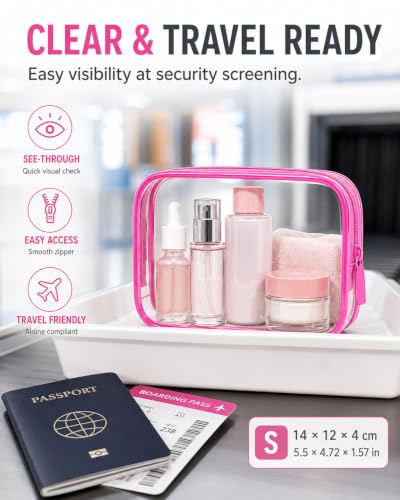Image of 4 PCS Clear Makeup Bag Set, 4 Sizes TSA Approved Travel Toiletry Bags,Waterproof PVC Clear Cosmetic Pouch with Zipper, Portable Transparent Organizer Bags for Travel Toiletries Accessories,Women Men