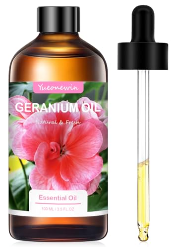 Aceite de Geranio 100 ml, Aceite Puro de Geranio - Aceites Esenciales para Difusor, Aromaterapia, Masaje, DIY, Elaboración de Velas, Baño - Regalo Ideal para Mujeres en Navidad