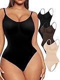 CHARMMA Low Back Bodysuit for Women - 3 Pack Tummy Control Shapewear Sculpting Thong Body Shaper under Dress Black Coffee Beige X-Large