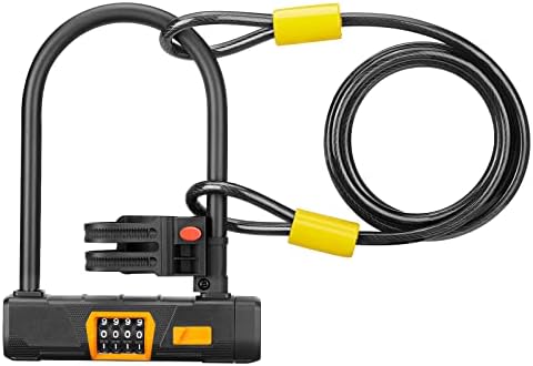 KEMIMOTO Bike U Lock with Cable - Heavy Duty Bicycle D-Lock with Shackle + 10mm x1.8m Cable + Mounting Bracket, for Gate/Door, Bikes, E-Bikes, Motorcycles, Scooters