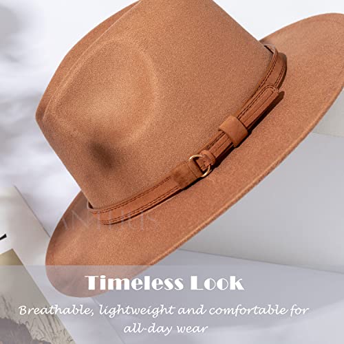 Image of Lisianthus Men & Women Vintage Wide Brim Fedora Hat | Classic Belt Buckle Decor, Adjustable Drawstring, Inner Breathable Sweatband, Timeless Style, Ideal for Travel & Daily