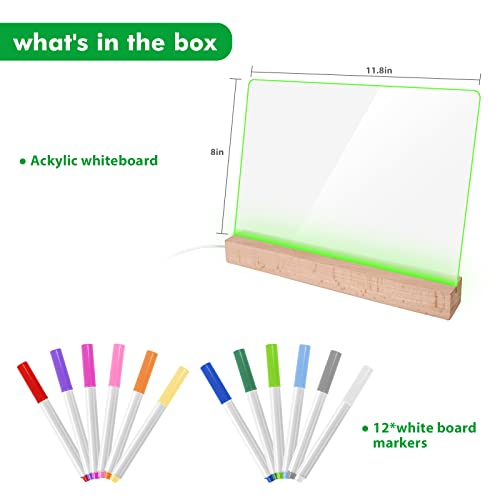 Acrylic Dry Erase Board With Light 10 X 8”Light Up Dry Erase Board With Stand As A Glow Memo Led Letter Message Board Note Acrylic Led Board 12 Dry Erase Markers For Office Home Father's Day Gift #TOP2