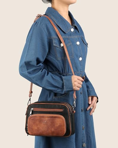 FADEON Crossbody Bags for Women Multi-pocket Leather Crossbody Purses, Designer Shoulder Bag Adjustable Removable Strap2