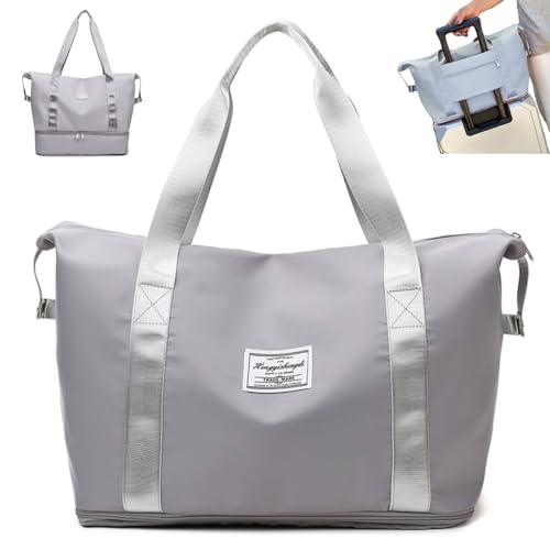 Waterproof Expandable Tote Duffel Bag,Gym Storage Bag Travel Sundries Luggage Storage Airline Weekender Overnight Bag (Gray)