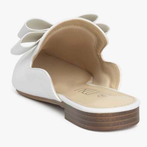 Image of MUSSHOE Mules for Women with Bow Knot: Pointed Toe Flats - Cloud-Cushion Suede Backless Loafers for Office & Casual Wear - Wide-Fit Friendly Slip On Slides with Memory Foam
