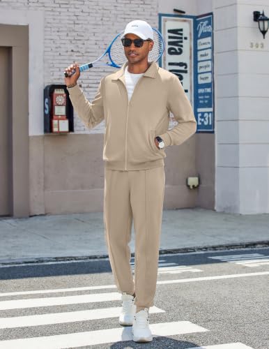 COOFANDY Men's Sport Sweat Suits Athletic 2 Piece Khaki Sets Warm Up Tracksuits Joggers Full Front Zipper Leisure Sets — view 2