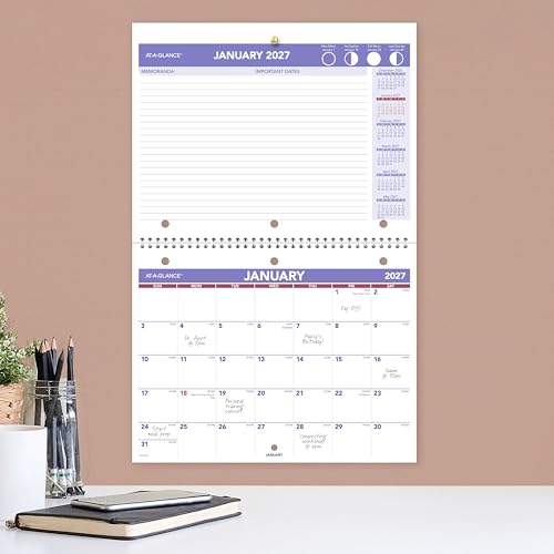 Image of AT-A-GLANCE 2027 Wall Calendar, 8.5 inch x 11 inch Planner, Fits 3-ring Binder, Unruled Blocks, Monthly (PM1702827)