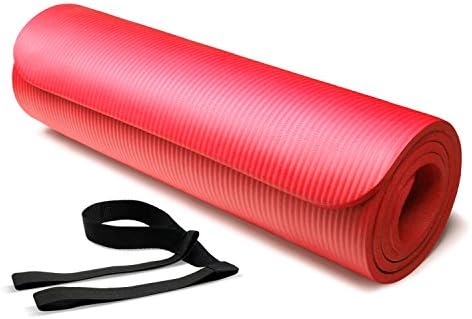 InfiDeals Multi-Purpose Extra Thick NBR Comfort Foam Yoga Mat for Exercises, Pilates with Carry Strap, Red
