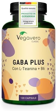 GABA 1000 mg | con L-Teanina e Vitamina B6 | Prodotto e Testato in Germania | per Stress e Ansia | Integratore per Rilassamento Fisico e Mentale | Vegavero Generico - integratore