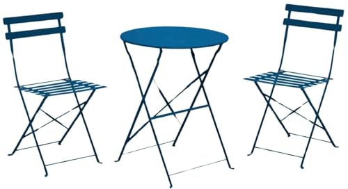 Ensemble Guéridon de jardin Cuba Ø 60 cm - bleu + 2 Chaises pliante Cuba