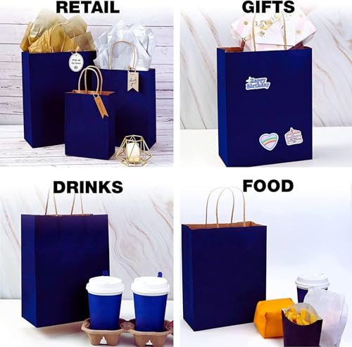 Image of RanGit Bhumi Gift Bag (Blue)- 50pcs 8x10x4 in Small Paper Bags for Corporate event, Party Favor Goodie Bag, Craft Paper Return Gifting Covers I Disposable Recyclable (Small- Blue, Pack of 50)