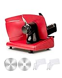 Meat Slicer, Adortec Electric Deli Food Slicers with EXTRA Stainless Steel Blade+Pusher. Cheese Bread Fruit Cutter Machine for Home Use, Stepless Adjustment Dial, Quick Release Food Carriage-Red