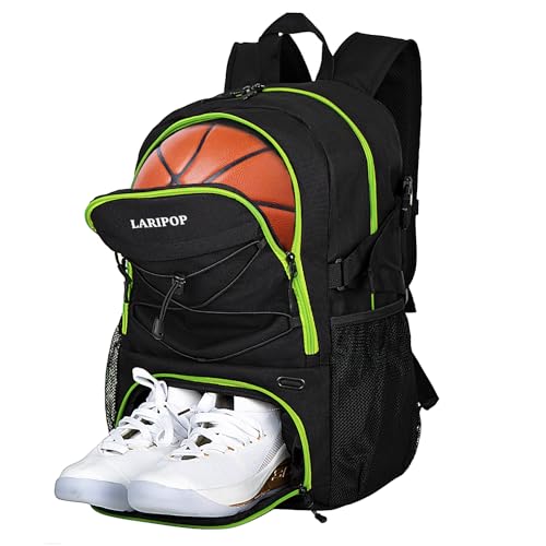 LARIPOP Basketball Backpack with Ball Compartment - Ventilated Shoe Pocket Fits US Size 15, Water Resistant 30L Sports Bag for Men Women Teen Athletes Practice Travel
