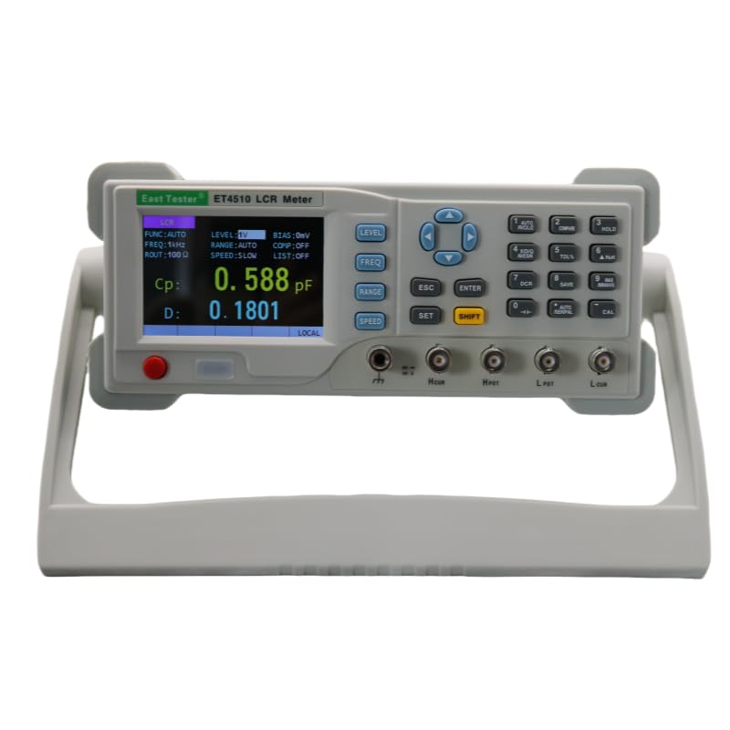 ET4510 LCR Meter Capacitance Meter 10-100KHz (1Hz Step). 5 -Digit Display for L/C/R/Z etc. Wide Range: L (0.001µH - 9999H), C (0.001pF - 99.999mF), R (0.0001Ω - 99.99MΩ). 0.1% Accuracy 0.1%