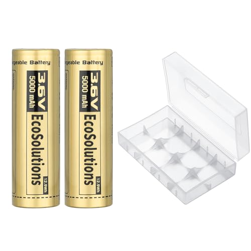 EcoSolutions 217OO Rechargeable Battery Case Set, 5000mah Large Capacity 3.6Volt 217OO Flat-Top Battery for flashlights ect, 2 Pack