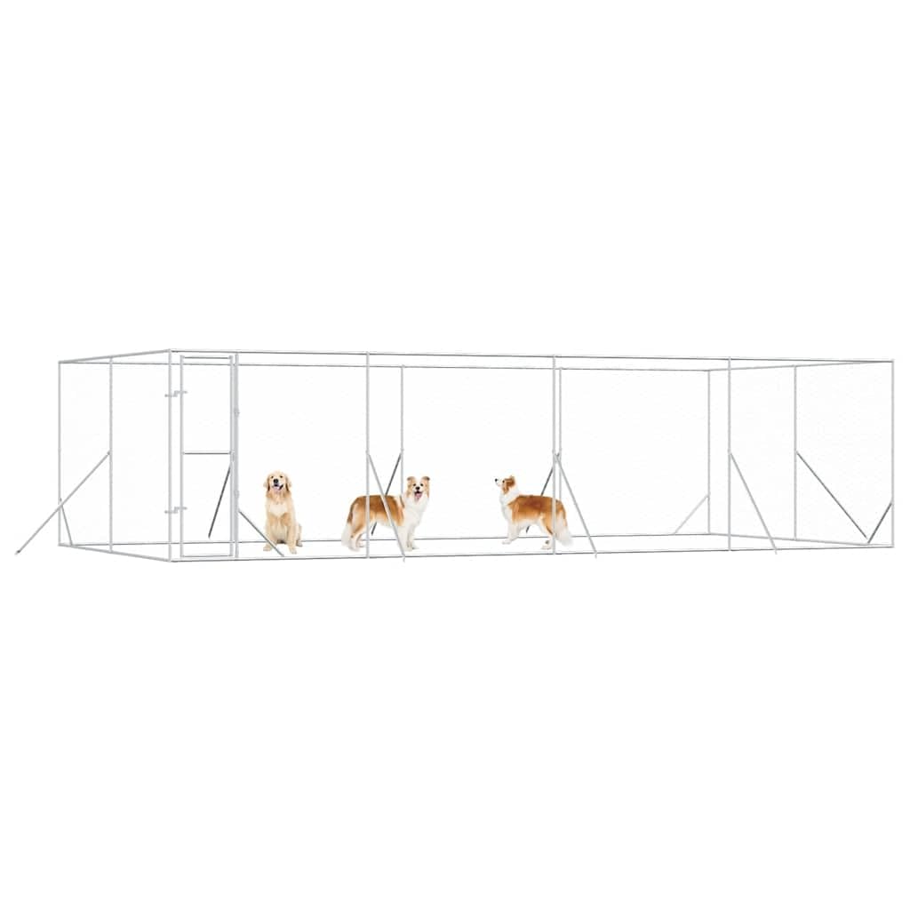 Outdoor-Hundezwinger Silbern 8x4x2 m aus verzinktem Stahl - Grosser Welpenauslauf und Freigehege Fuer Hunde Kleintiere Huehner Kaninchen - Robustes Aussengehege mit Tuer