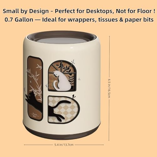 Image of Mini Desktop Trash Can 0.7 Gallon,Tiny Countertop Waste Baskets with 360 Flip-Top Lid,Small Trash Bin Includes 50 Bags,Little Table Garbage Can with Cat Pattern for Bathroom Office