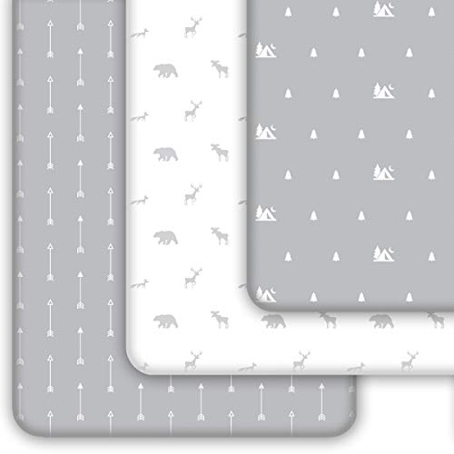 GROW WILD Mini Crib Sheets, Pack N Play Sheets 3-Pack | Soft & Stetchy Cotton Pack and Play Sheets for Playard Mattress | Ultra Soft Pack N Play Fitted Crib Sheet, Mini Pack N Play and Playpen Sheets